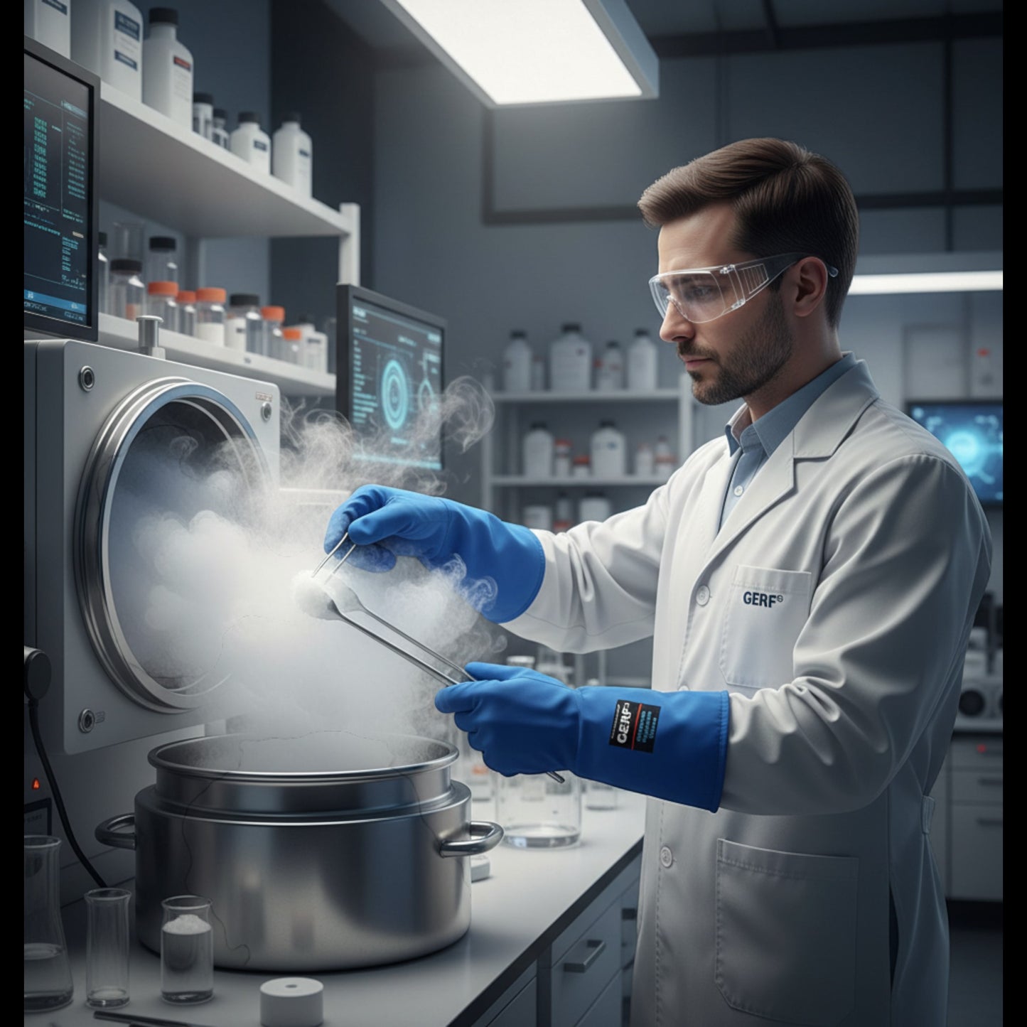 GERF® Certified Cryogenic Gloves, azules, impermeables, para protección contra temperaturas ultra bajas de hasta -196°C.