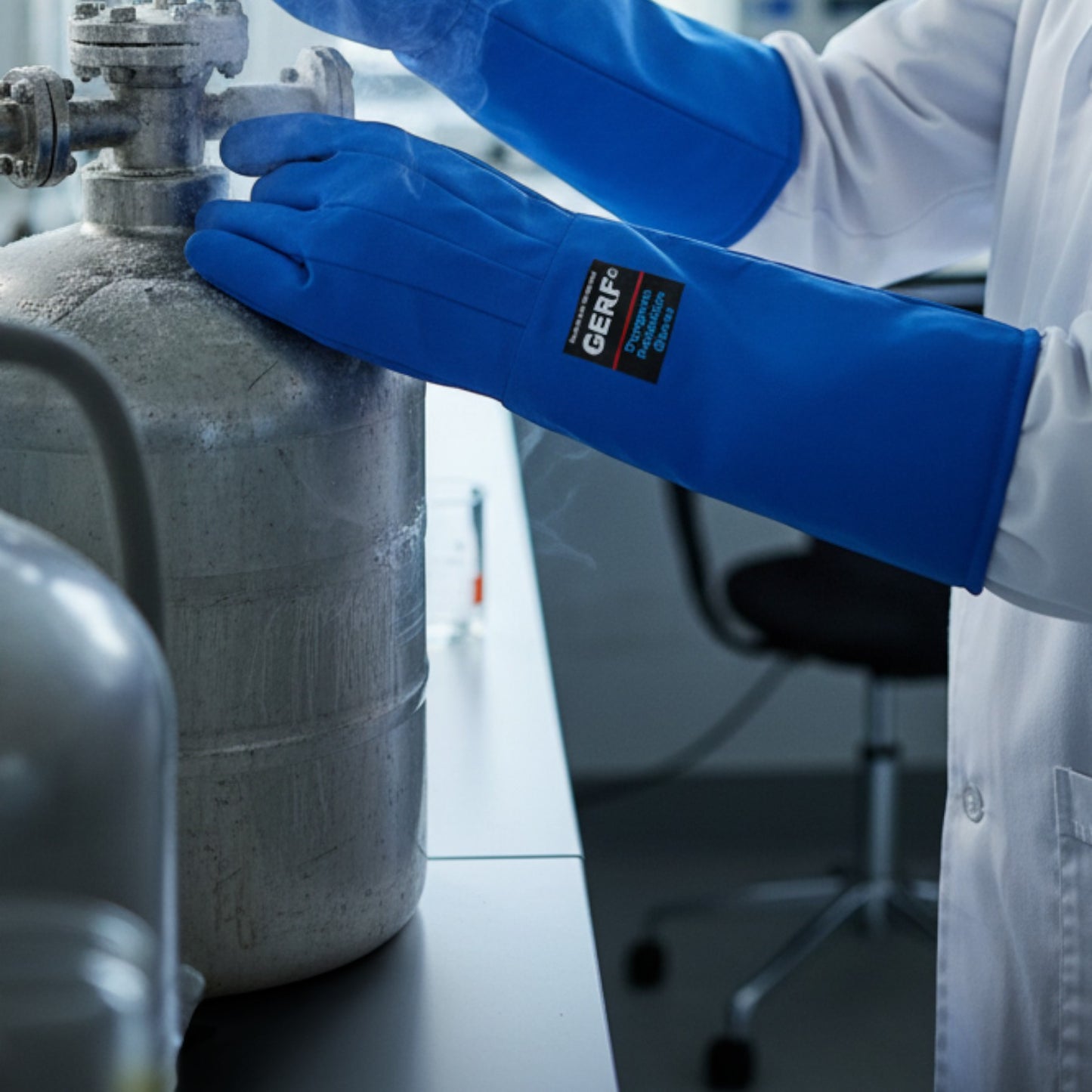 GERF® Certified Cryogenic Gloves, azules, impermeables, para protección en temperaturas ultra bajas hasta -196°C.