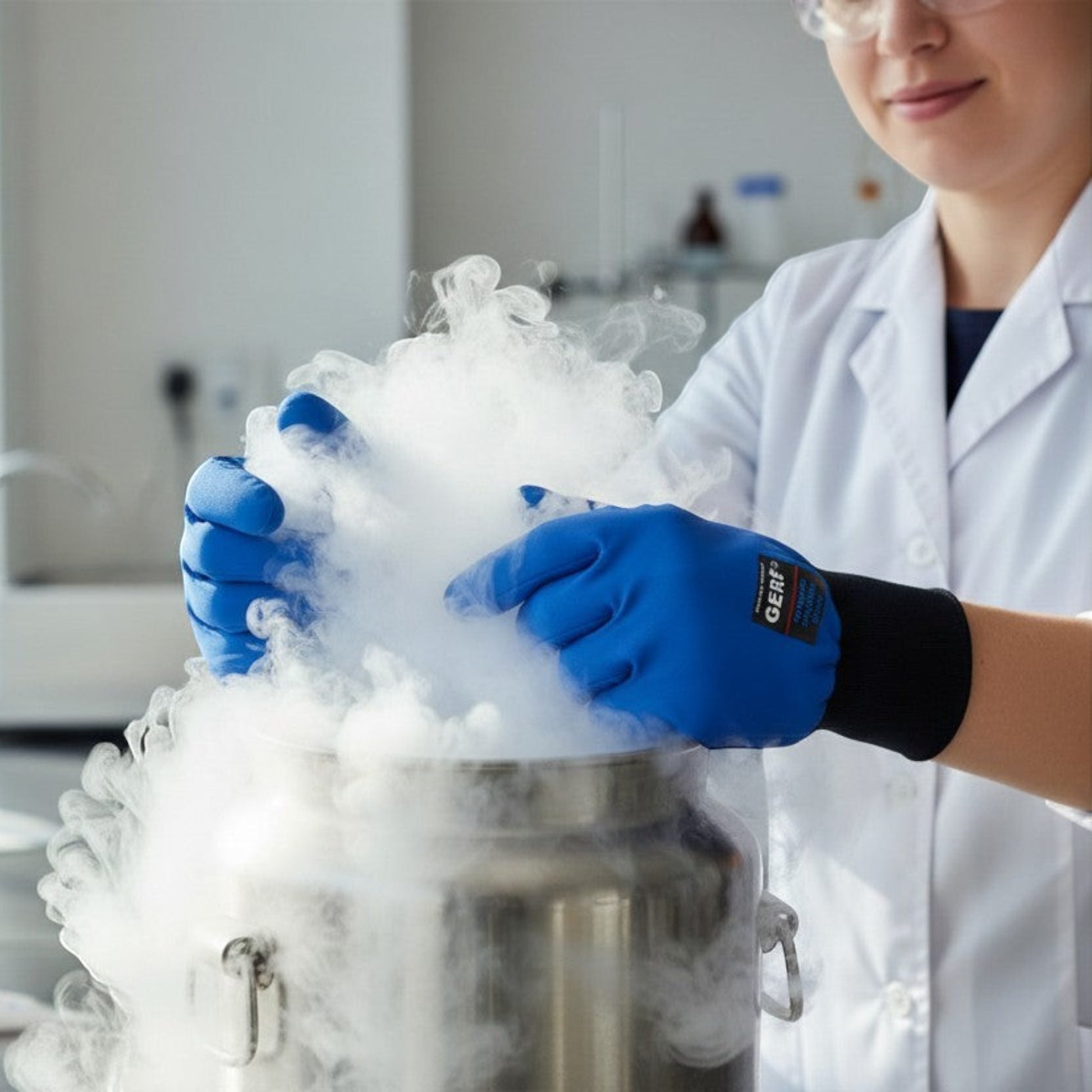 GERF® Certified Cryogenic Gloves azules de muñeca, impermeables y de doble capa, para protección contra temperaturas ultra bajas.