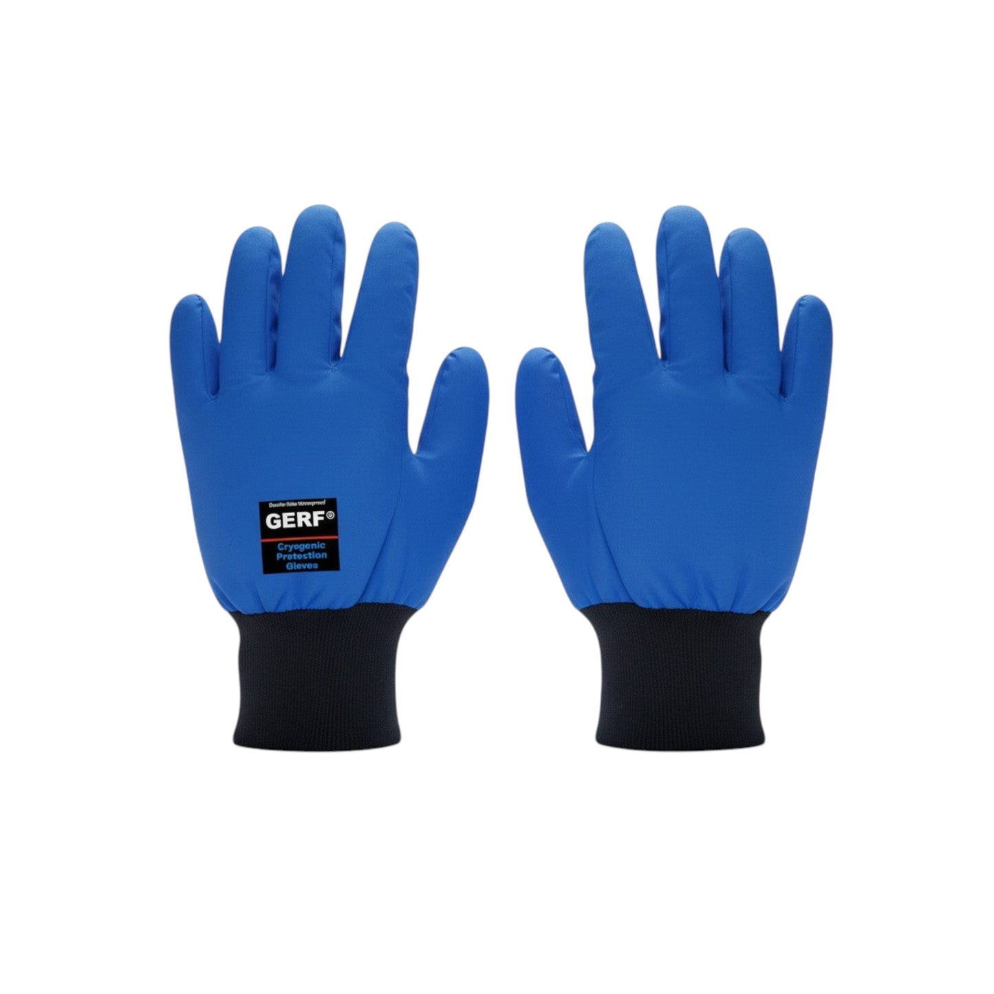 GERF® Certified Cryogenic Gloves, azules, impermeables, con puños negros y refuerzos en la palma para un agarre extra.