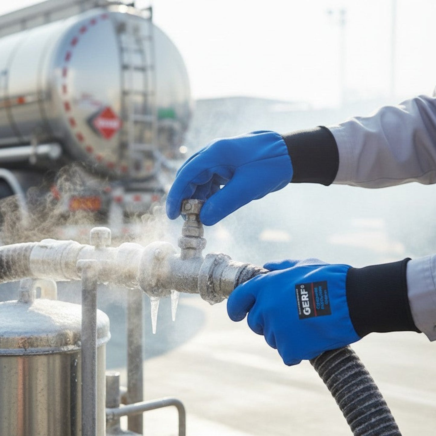 GERF® Certified Cryogenic Gloves azules de muñeca, impermeables y con agarre reforzado, para trabajar con nitrógeno líquido.