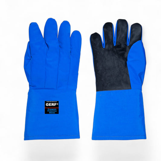 GERF® Certified Cryogenic Gloves azules de longitud media con doble impermeabilidad y agarre extra para protección contra el frío extremo.
