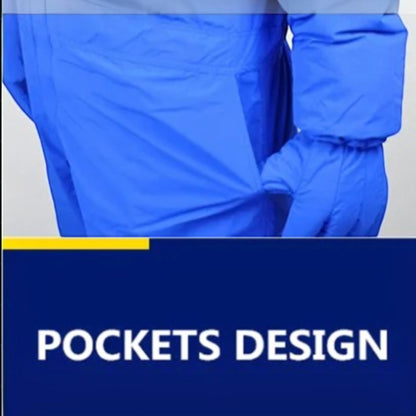 GERF® Certified Cryogenic Gloves, traje azul impermeable para protección en entornos de ultrafrío, con bolsillos.