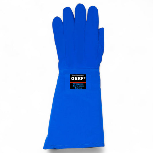Guantes criogénicos GERF® azules de manga larga, impermeables y certificados para protección contra temperaturas extremas.
